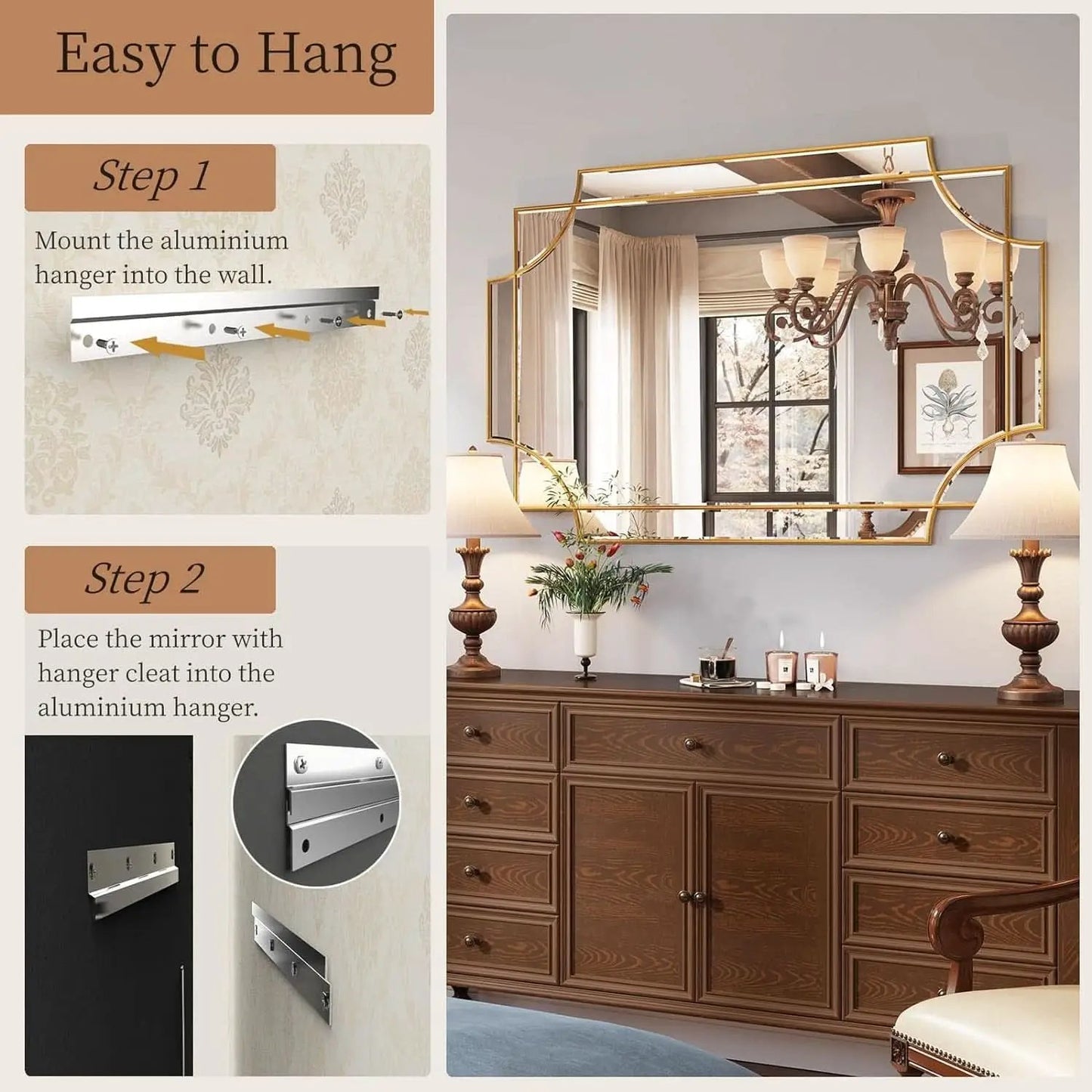 32x48 Inch Gold Wall Mirror Beveled Full Length Mirror from PriceLows™