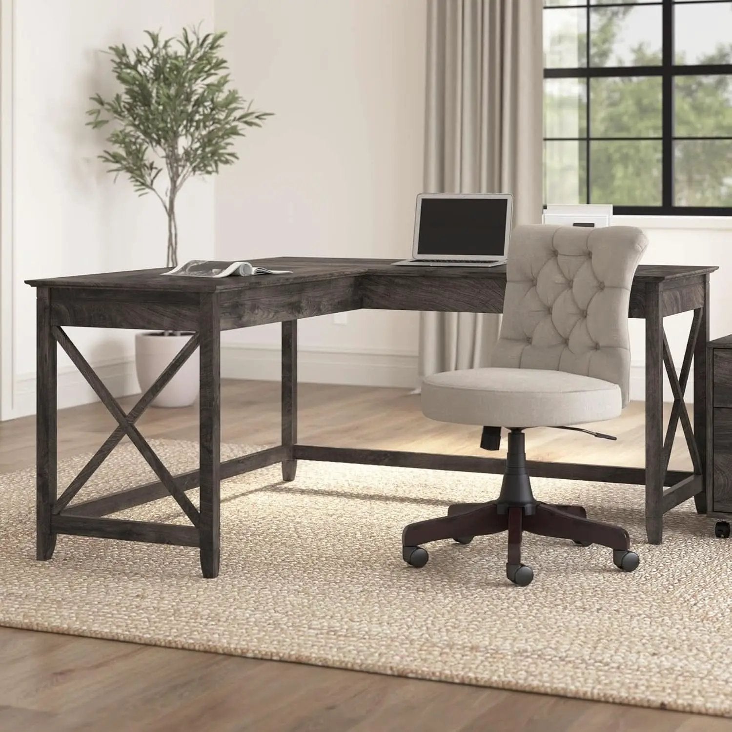 60 Inch L Shaped Desk Modern Farmhouse Home Office from PriceLows™