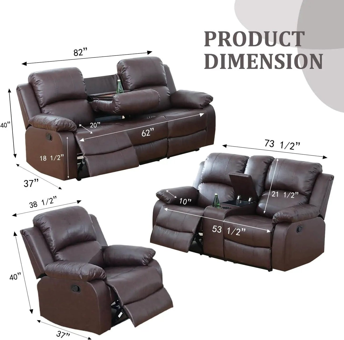 Manual Leather Recliner Sofa Set Brown For Living Room from PriceLows™
