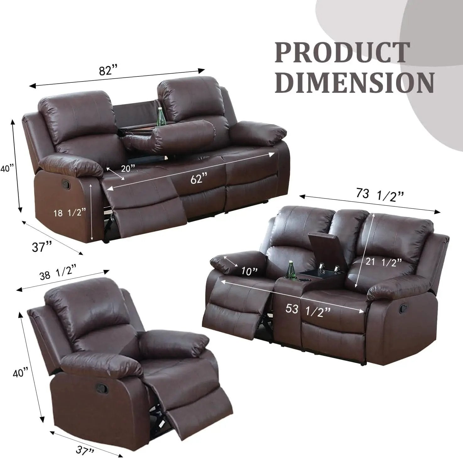 Manual Leather Recliner Sofa Set Brown For Living Room from PriceLows™