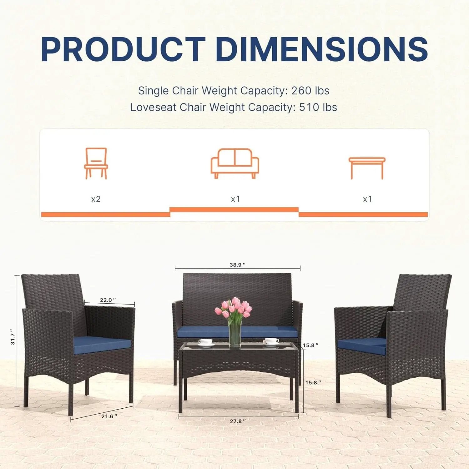 Stylish Four-Piece Outdoor Patio Furniture Set with Cushions from PriceLows™