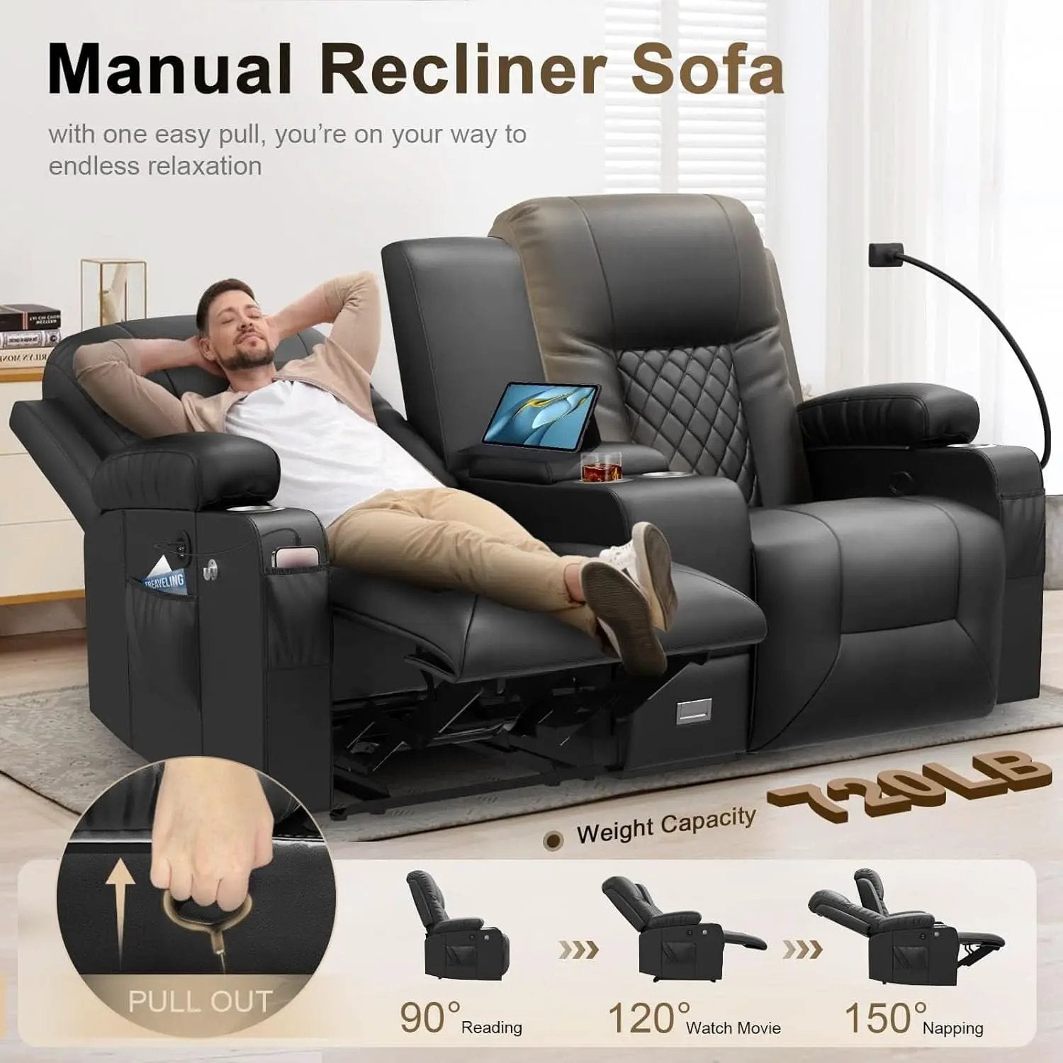Loveseat Recliner Sofa With Storage Console And USB Ports from PriceLows™