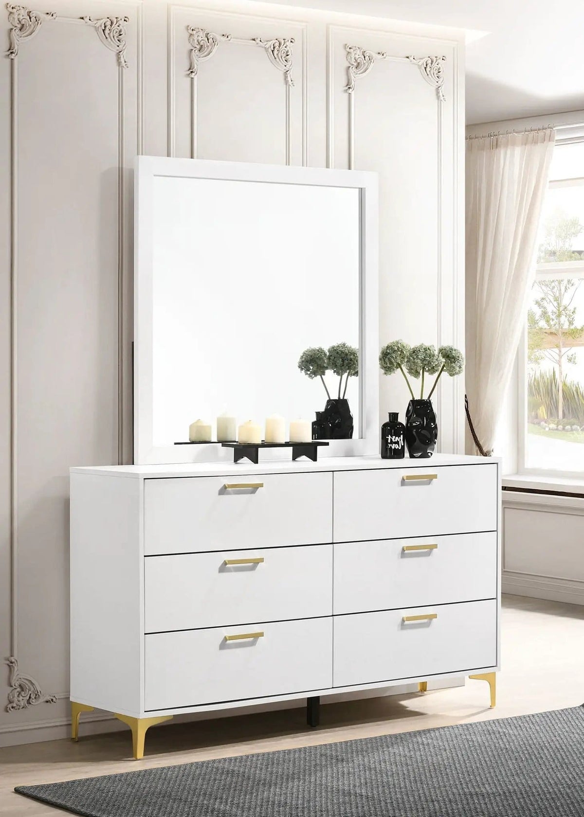 Kendall 6-drawer Dresser with Mirror | 58.5 x 15.75 x 73.75 in | 6-Drawer | White