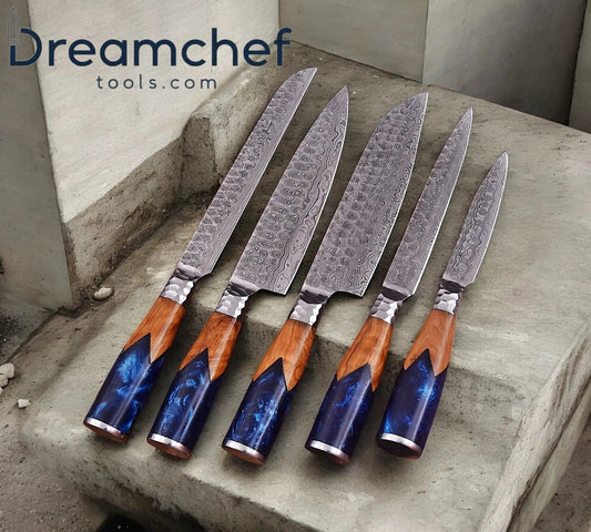 Sharp Knife Set 13” Handmade Damascus Steel Chef Knife with Olive Wood or Resin | 8 Inch | Damascus Steel | Kitchen Knives Set