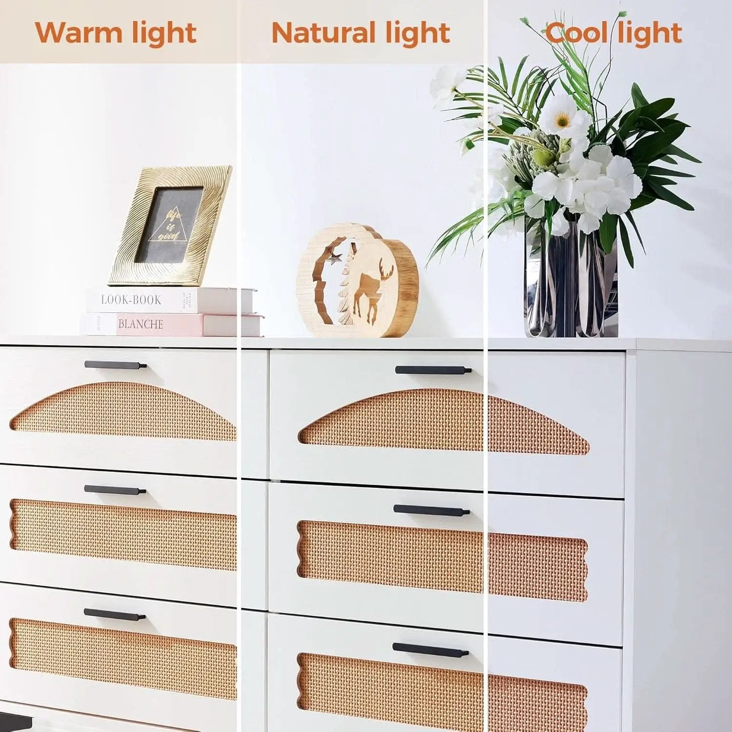 Six Drawer White Dresser With Industrial Steel Base from PriceLows™