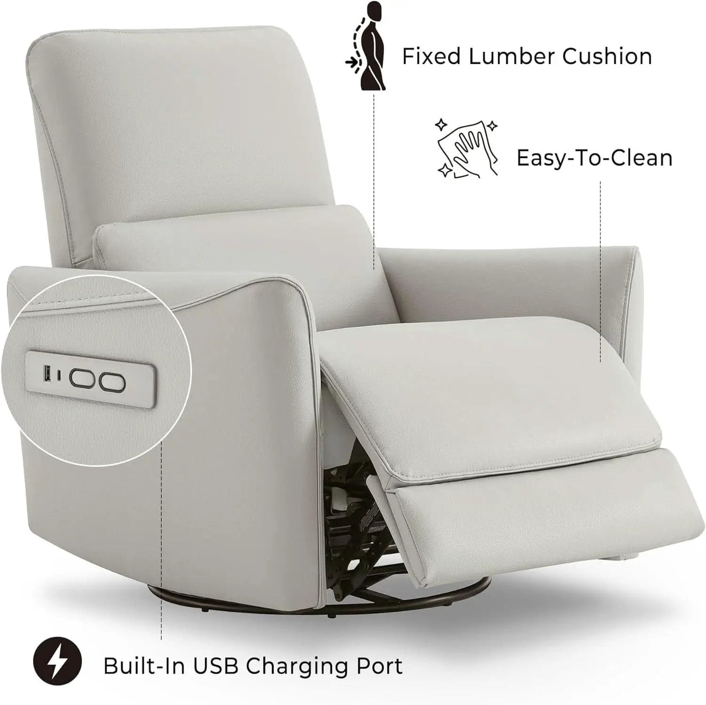 Cream Power Recliner Chair With USB Charging Lumbar Support from PriceLows™