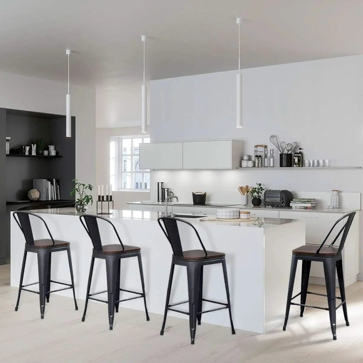 Counter Height Swivel Bar Chairs With Back Set Of 4 from PriceLows™
