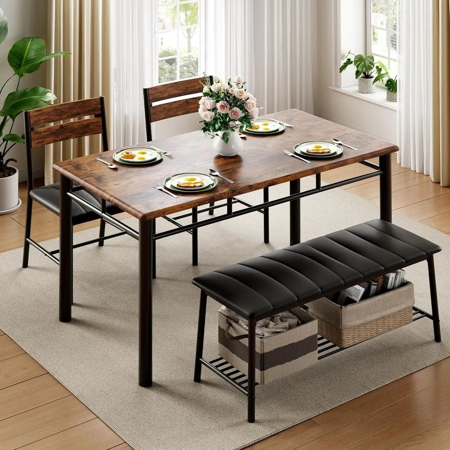 Industrial Dining Room Table Set For Four Rustic Brown from PriceLows™