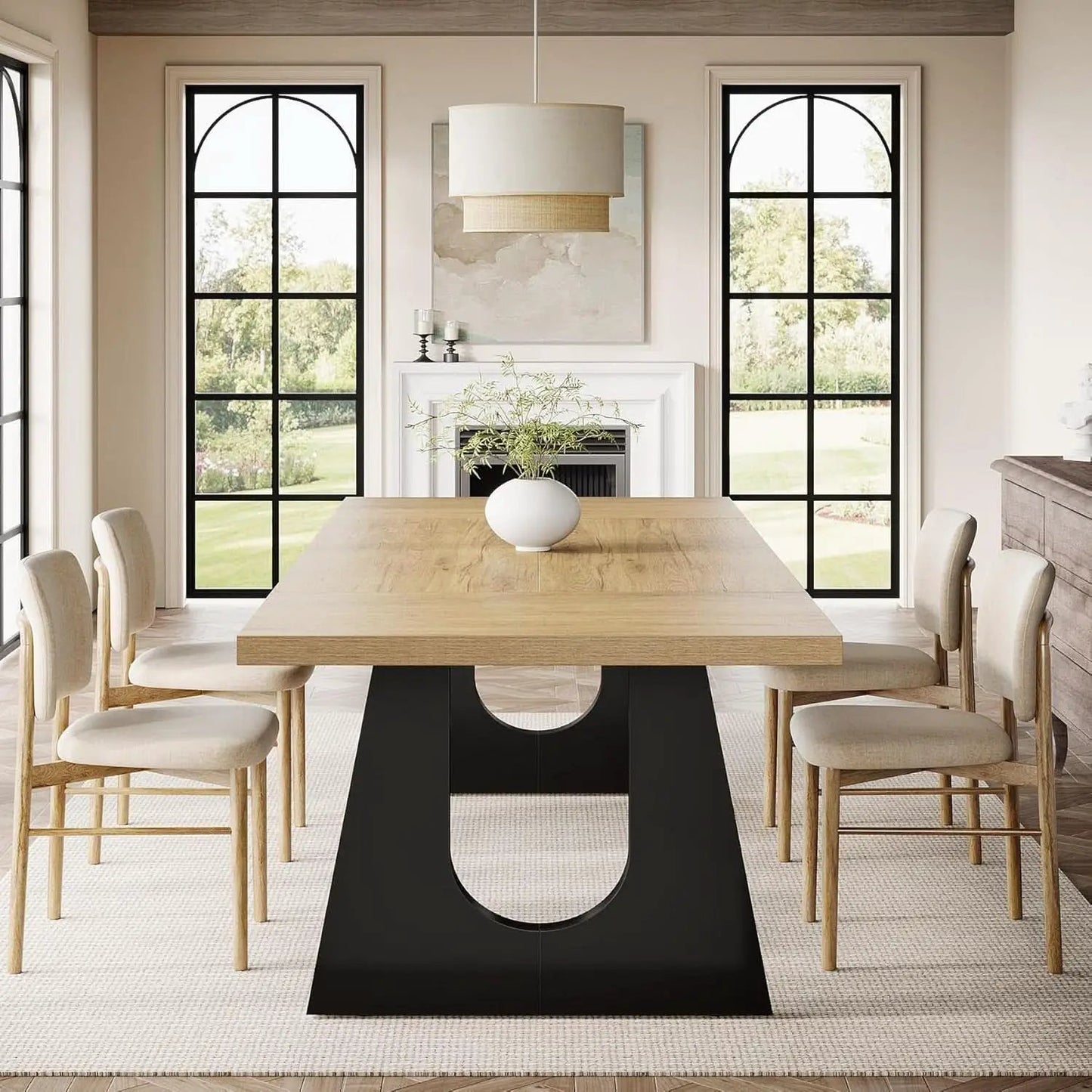 Oak And Black Rustic Dining Table 70.9 Inch For 6 To 8 People from PriceLows™