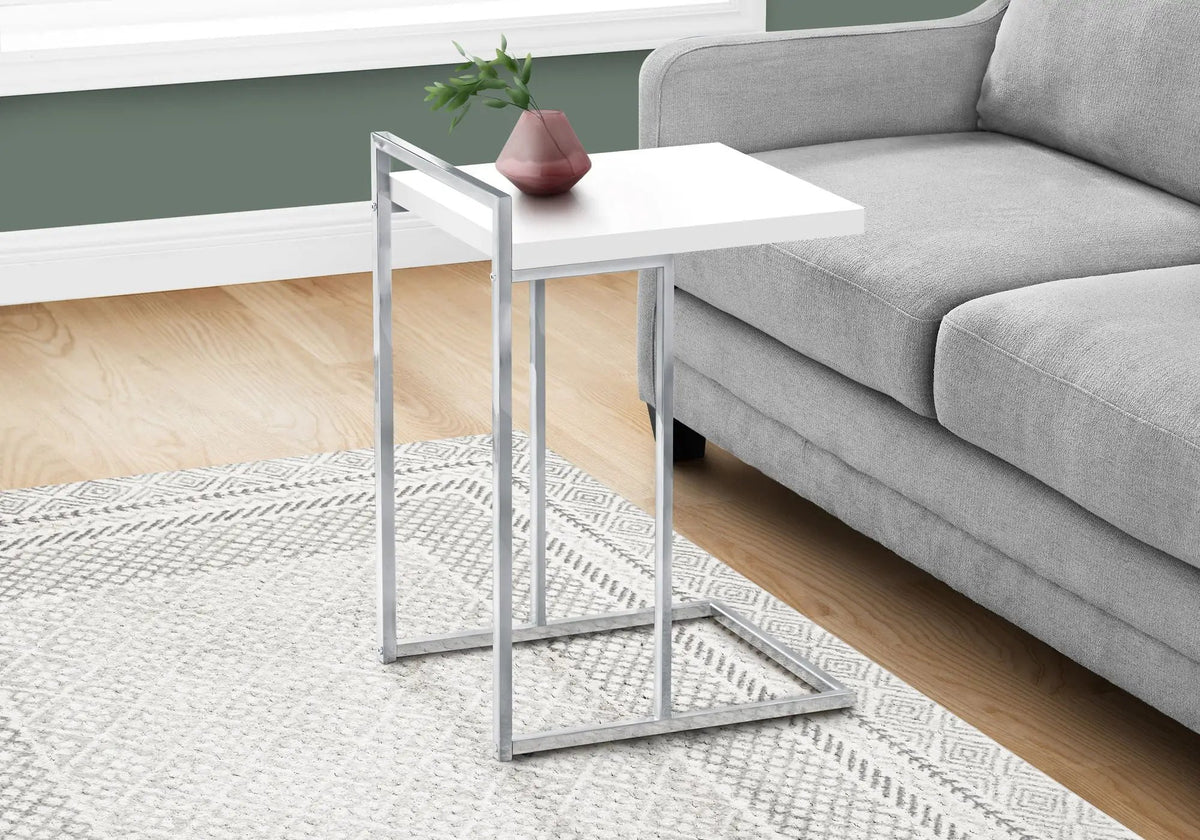 C-Shaped Accent Table | Sturdy Metal Base | Thick Rectangular Top | Portable And Lightweight