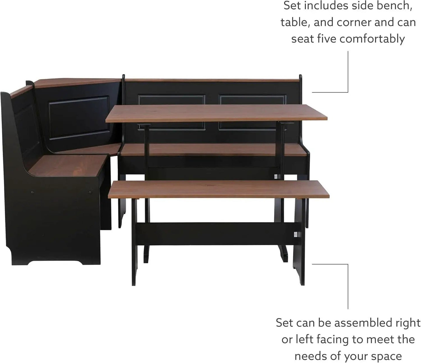 Black Pecan Five Seat Dining Set With Storage Benches from PriceLows™