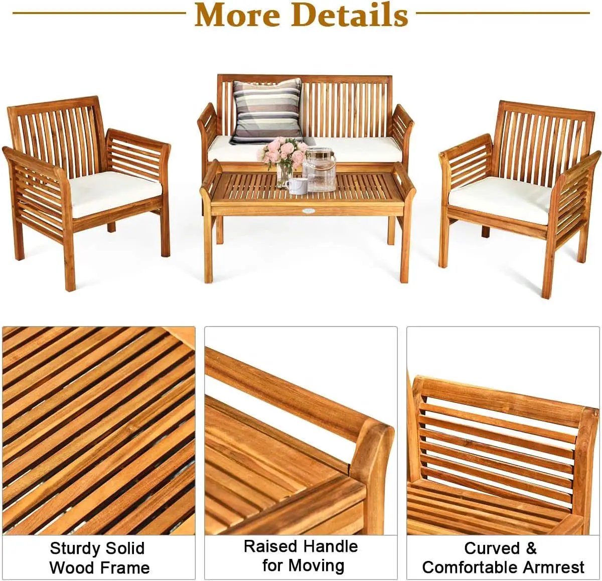Outdoor Acacia Wood 4 Piece Sofa Set With Water Resistant Cushions Coffee Table from PriceLows™