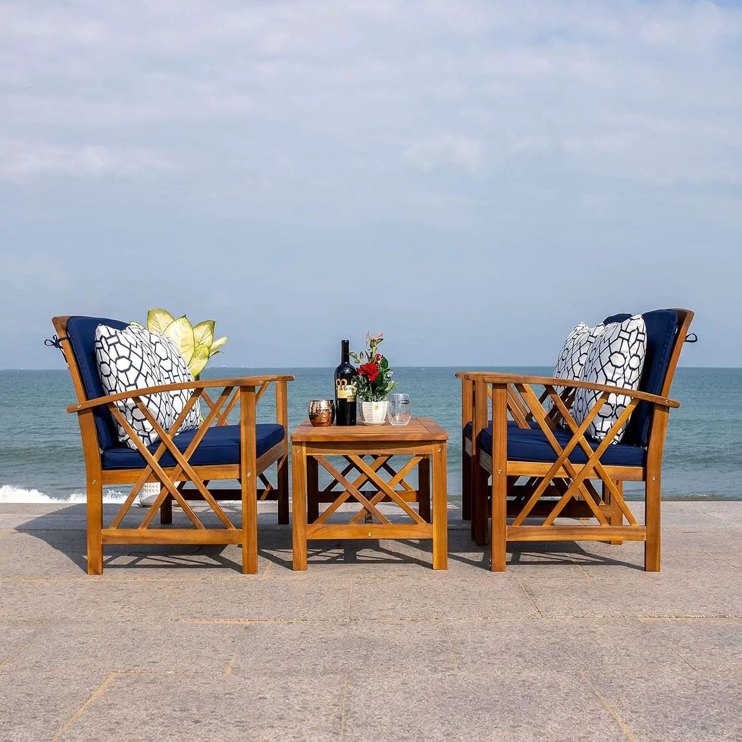 Fontana 4 Piece Patio Set Navy Cushions Geometric Pattern from PriceLows™