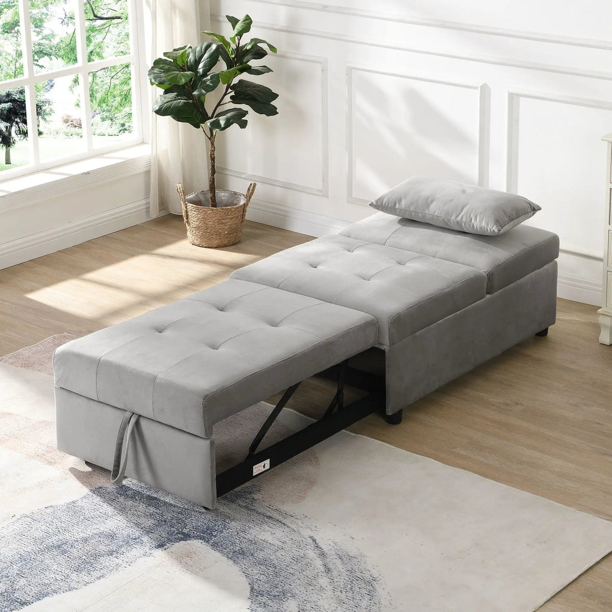 Folding Sofa Bed | Gray Fabric | Space Saving Frame | Single Size