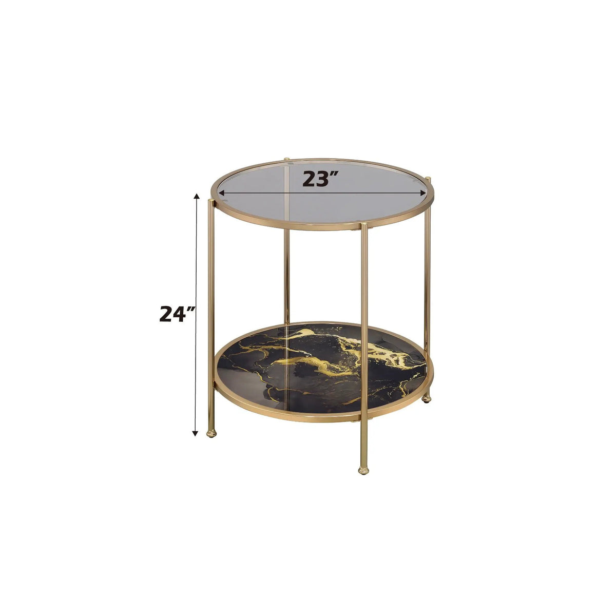 Fiorella Marble Print Glass Coffee Table | Metal Frame | Lower Shelf | 50 Inch Width