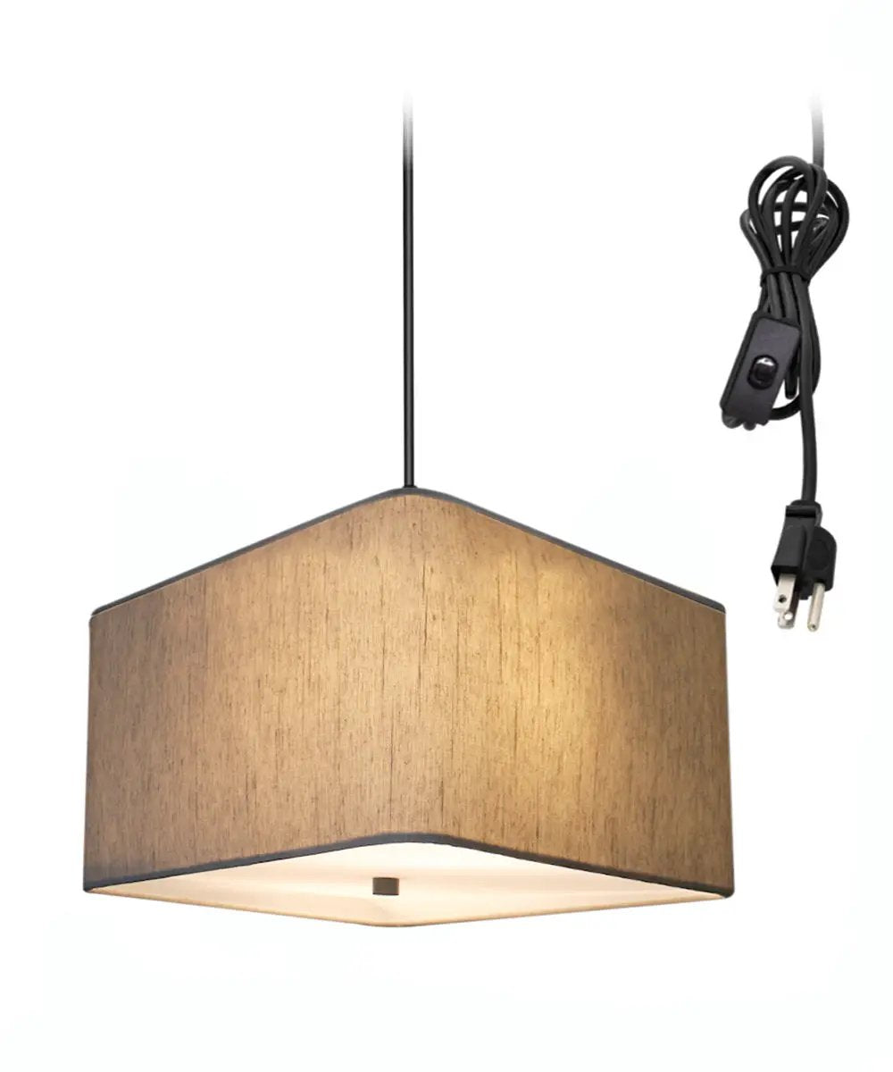 Swag Plug In Pendant Light | 2 Light | 12 Inch Wide Drum Shade | Black Cord