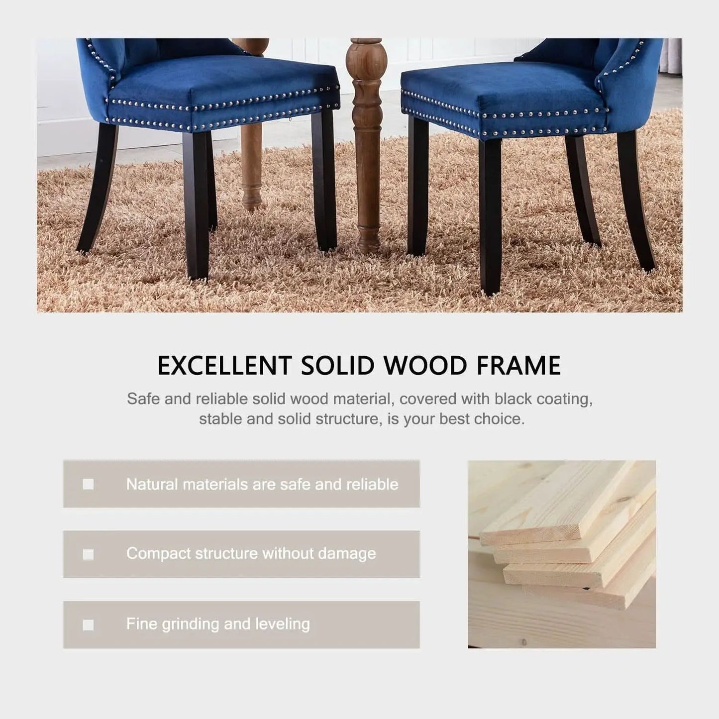 Blue Velvet Upholstered Dining Chairs Set Of 6 Studded from PriceLows™