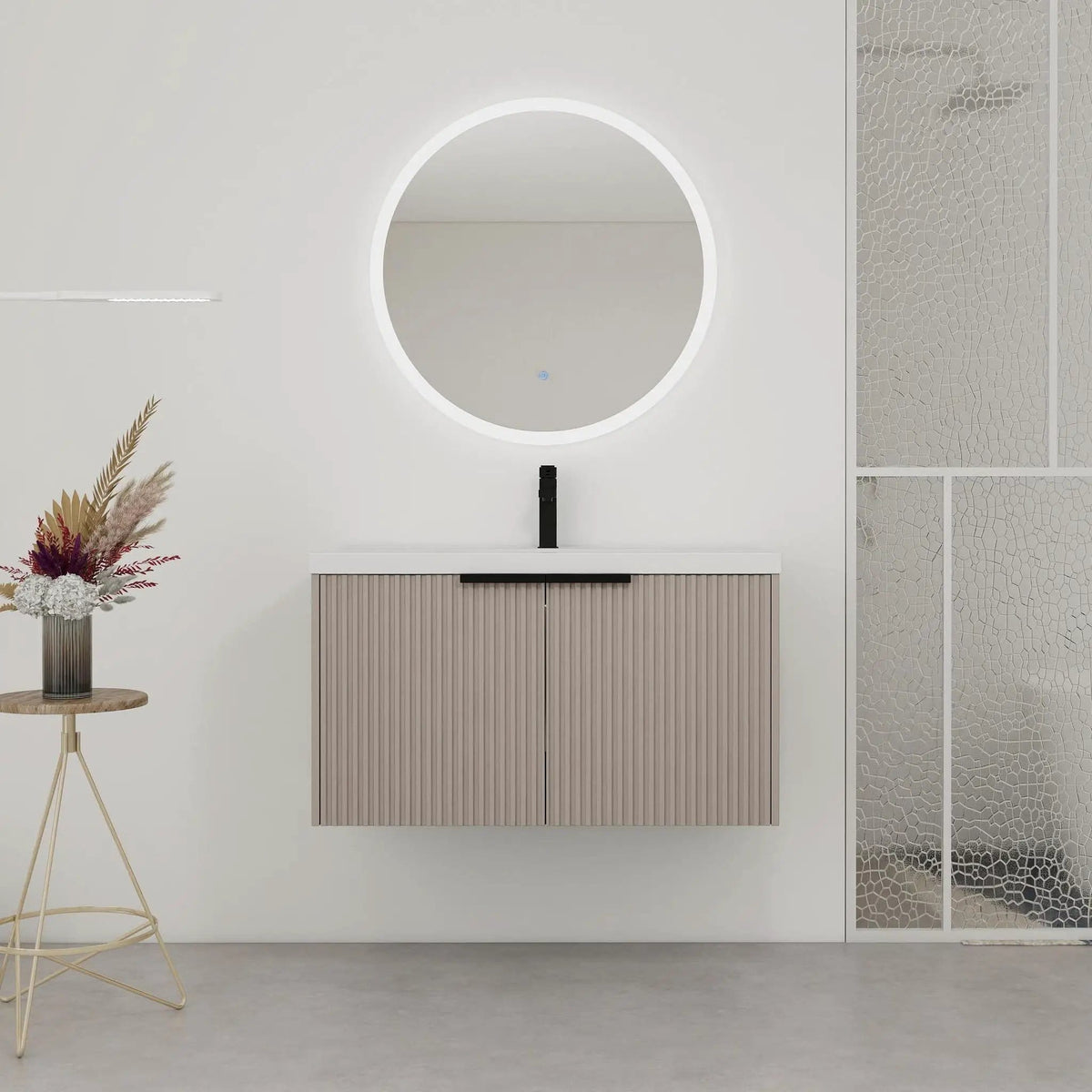Contemporary Wall Mounted Bathroom Vanity With Resin Double Sink | 6 Pieces | Metal & Plywood | Bathroom