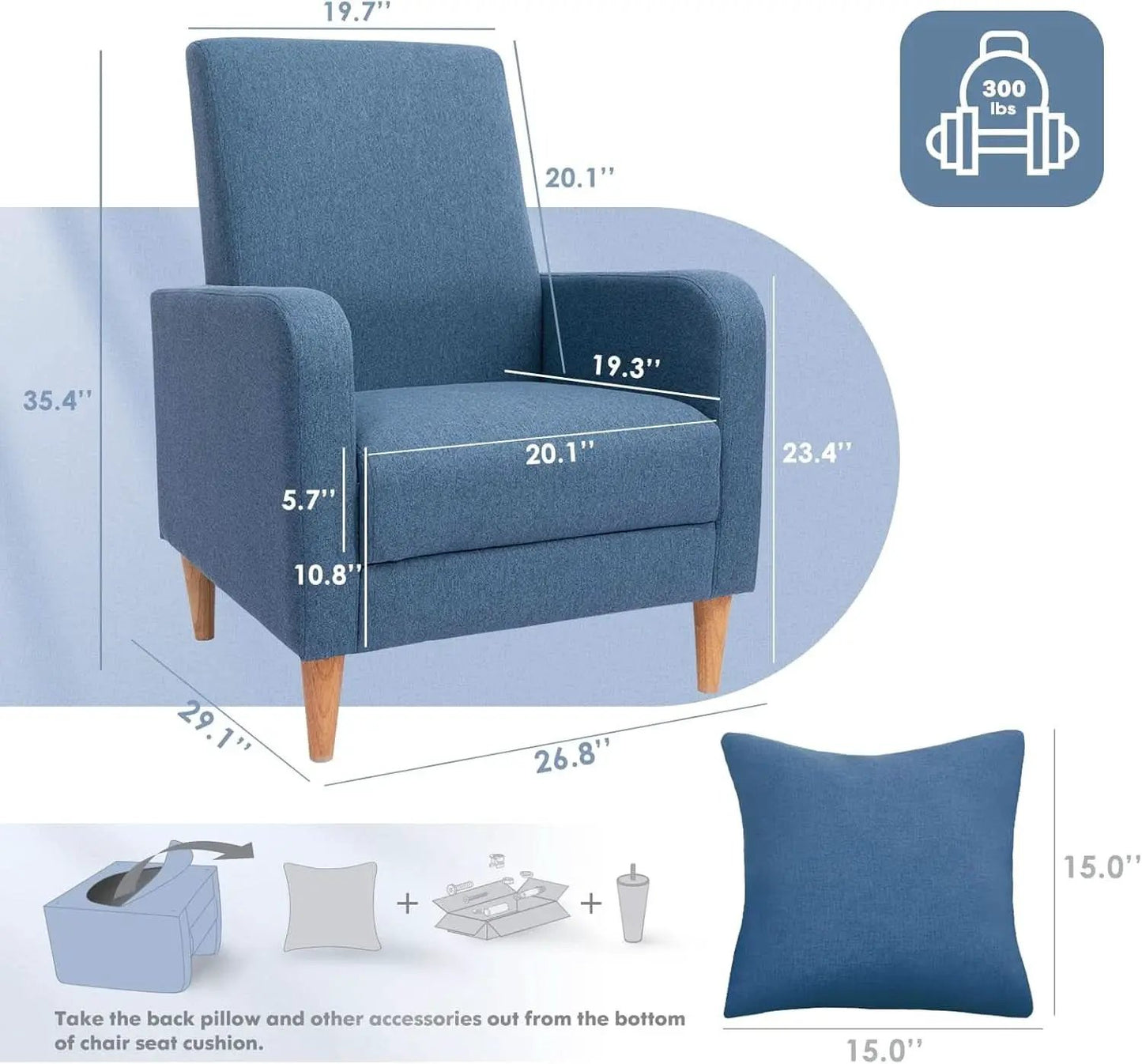 Blue Upholstered Accent Armchair With Back Cushions from PriceLows™
