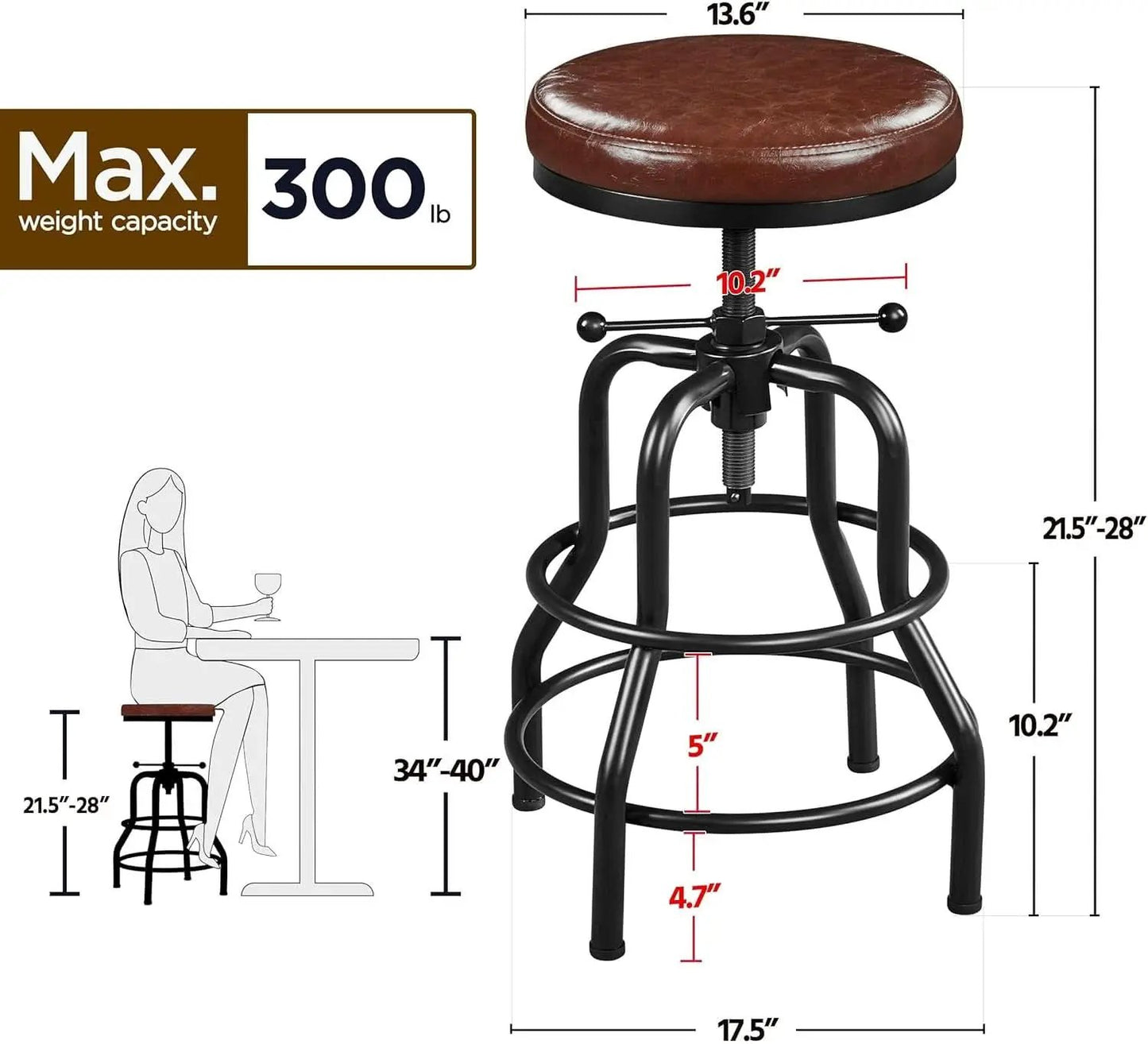 Industrial Bar Stool Adjustable Brown Counter Height from PriceLows™