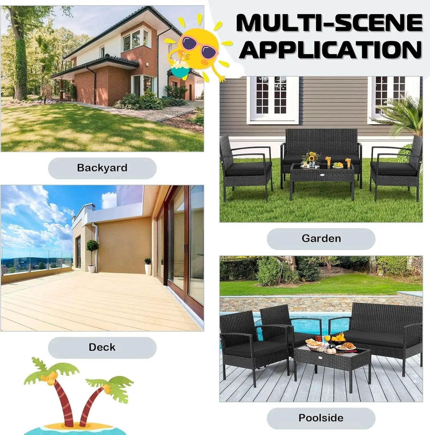 4 Piece Patio Rattan Conversation Set Glass Coffee Table from PriceLows™