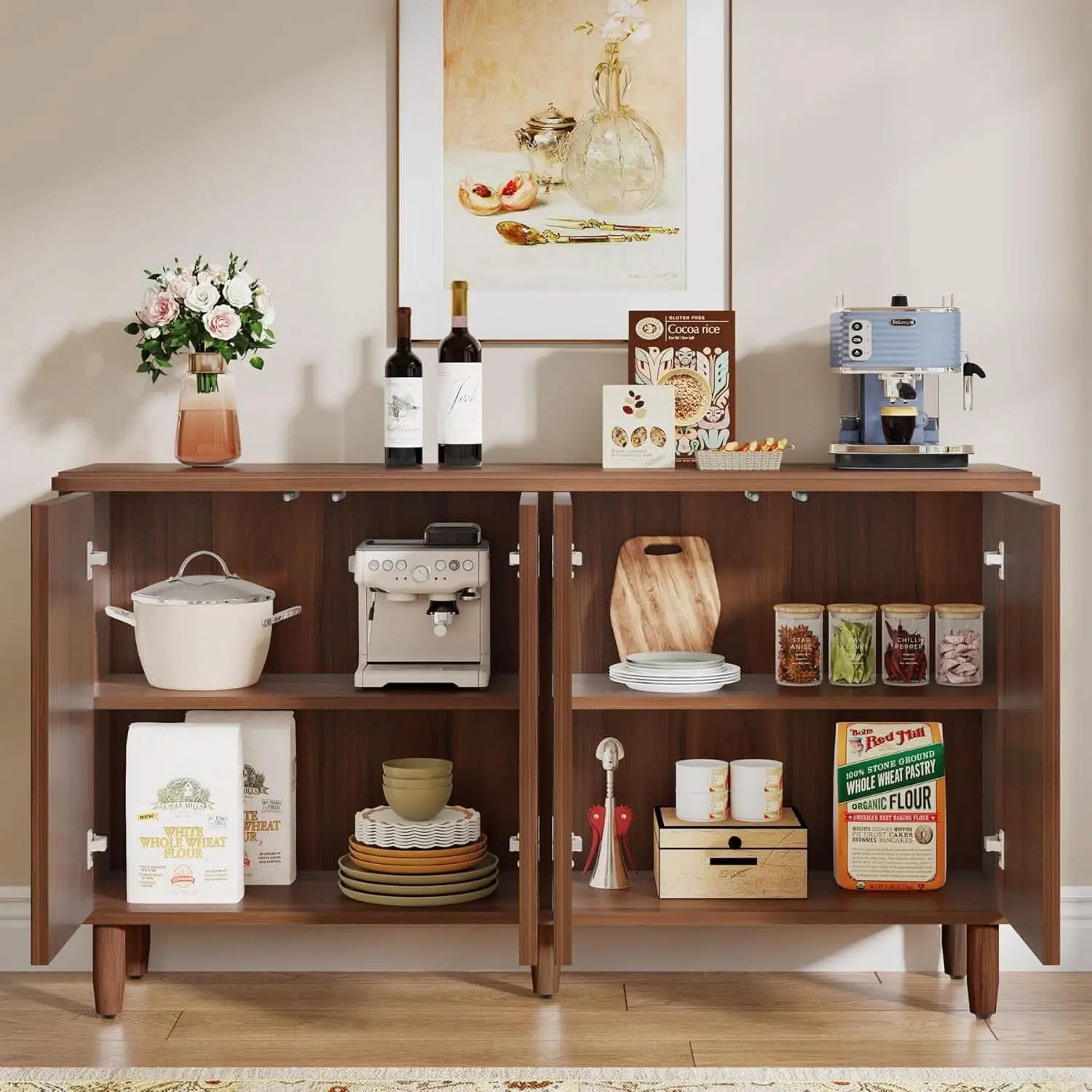 Brown Buffet Cabinet Sideboard With Storage Doors Modern from PriceLows™