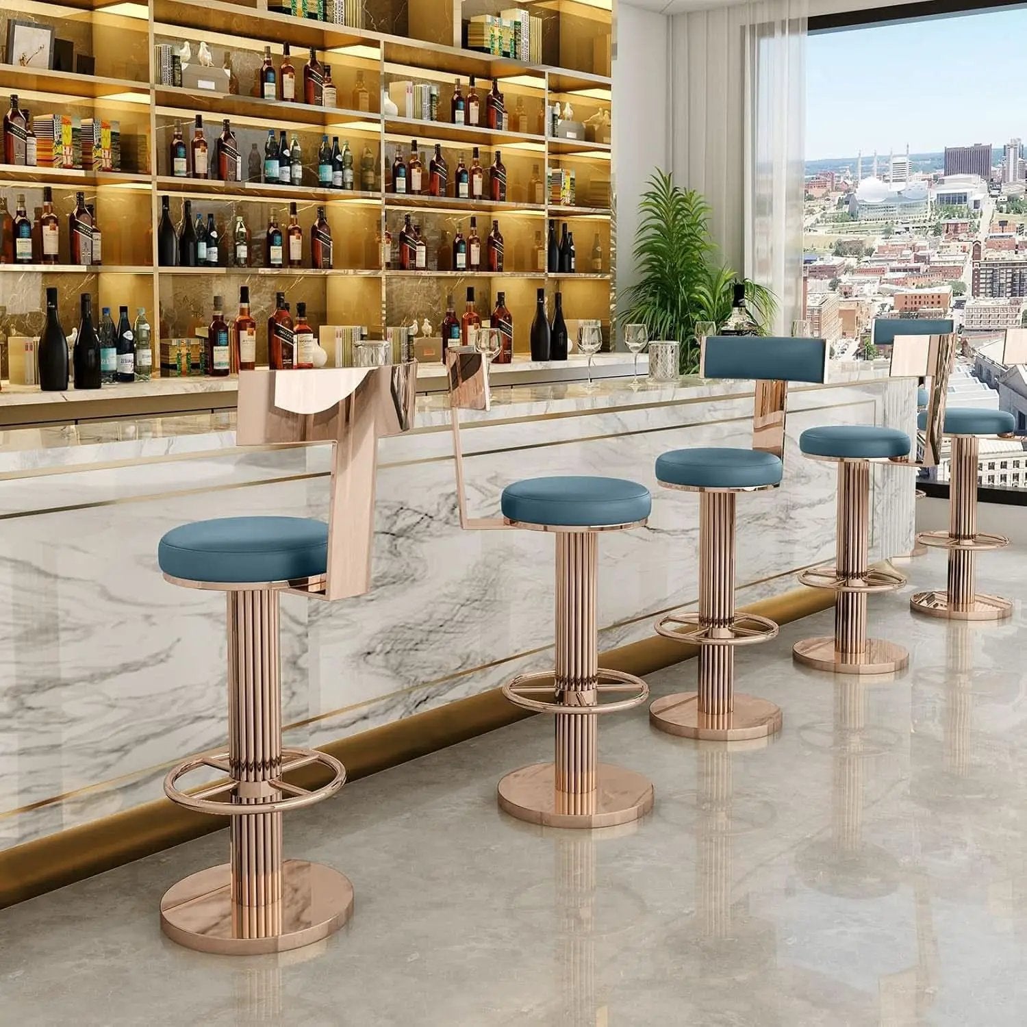 Blue Adjustable Height Counter Height Bar Stool With Backrest from PriceLows™