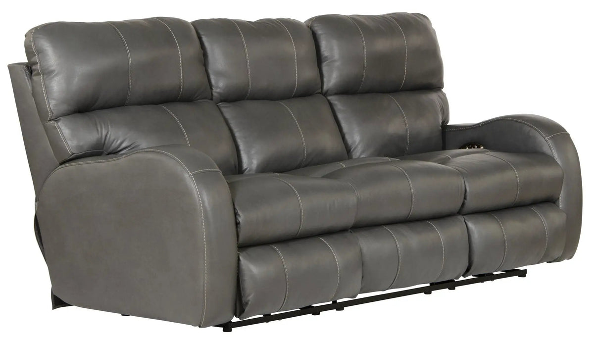 Power Reclining Sofa | Genuine Italian Leather | Lay Flat | Black Gunmetal
