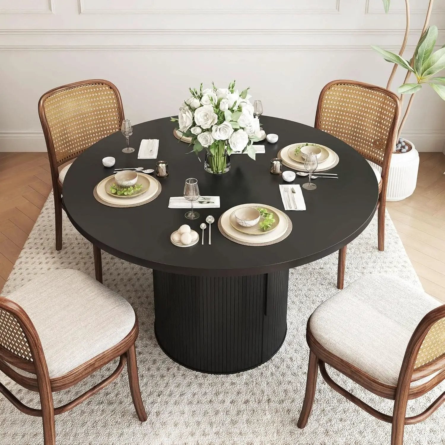 47 Inch Round Dining Table For 4 With Storage Shelf Black from PriceLows™