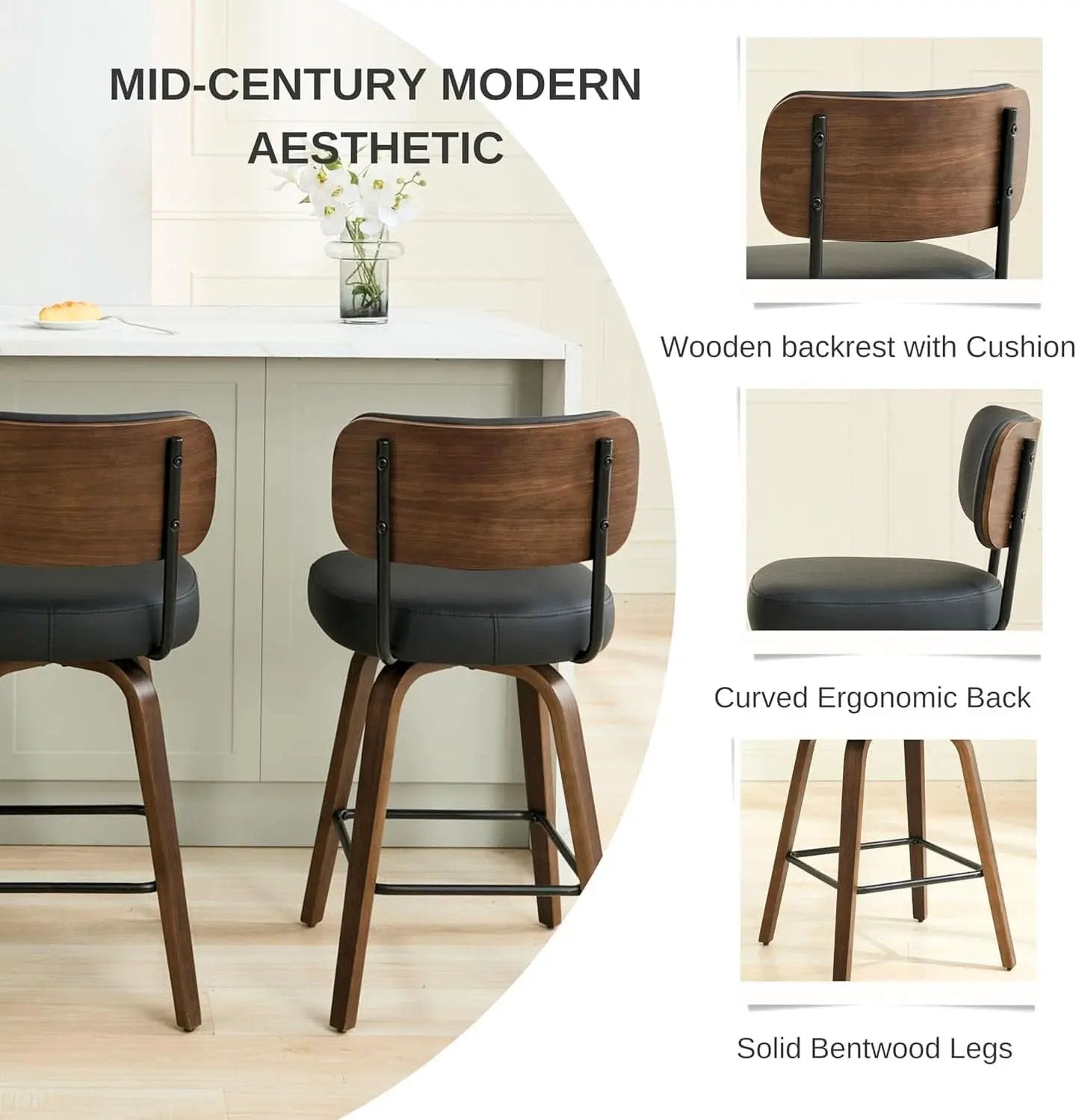 Swivel Bar Stools Set Of 4 26 Inch Counter Height Black from PriceLows™