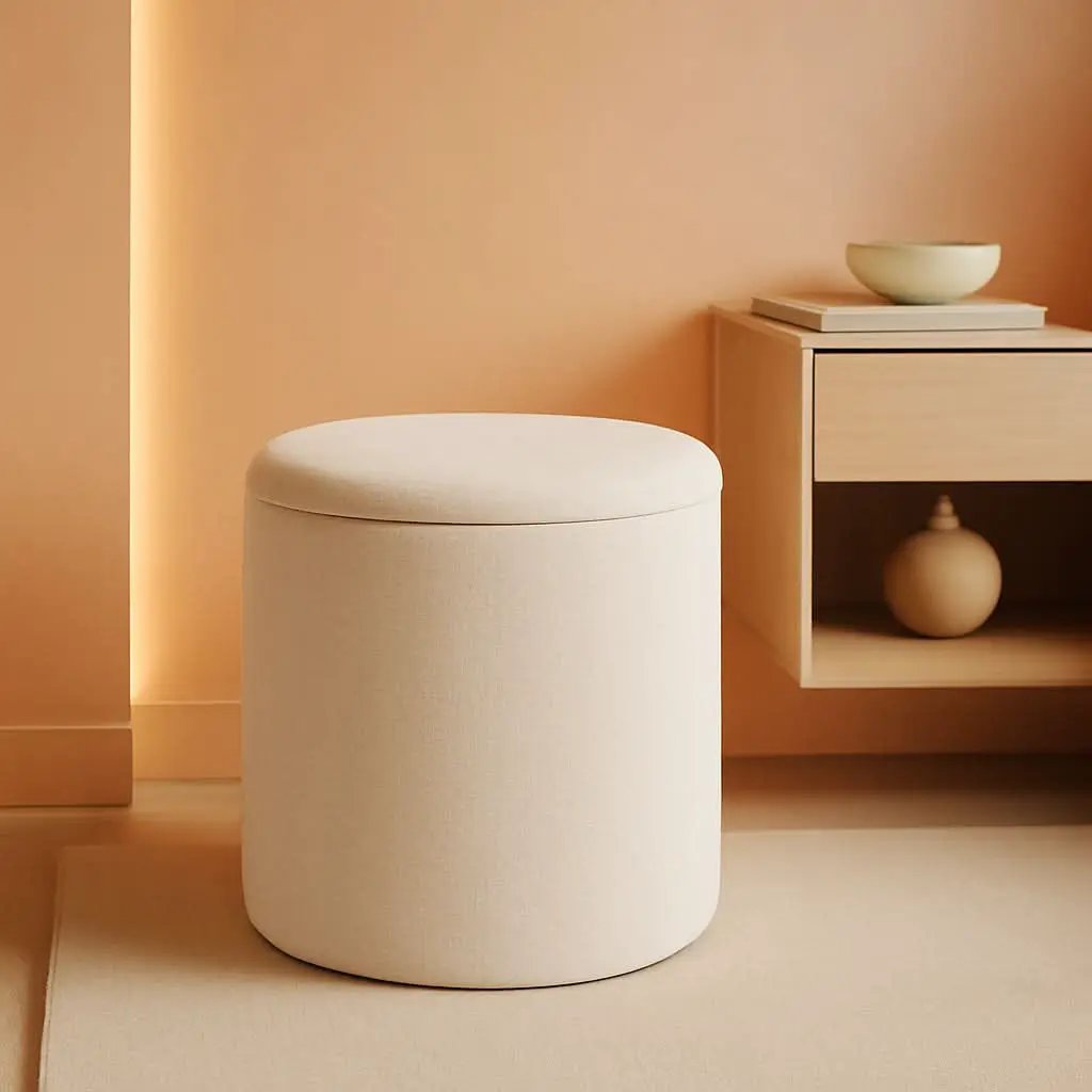White Storage Ottoman Pouf With Hidden Compartment from PriceLows™