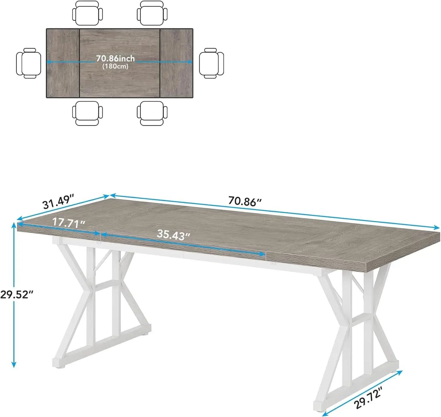 Farmhouse 6 Person Dining Table 70.8 Inch Grey Wood Table from PriceLows™