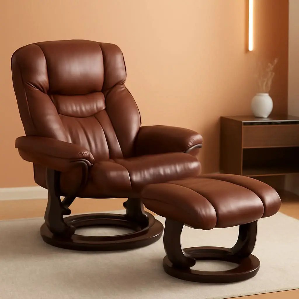 Allie Leathersoft Upholstered Recliner With Ottoman Brown from PriceLows™