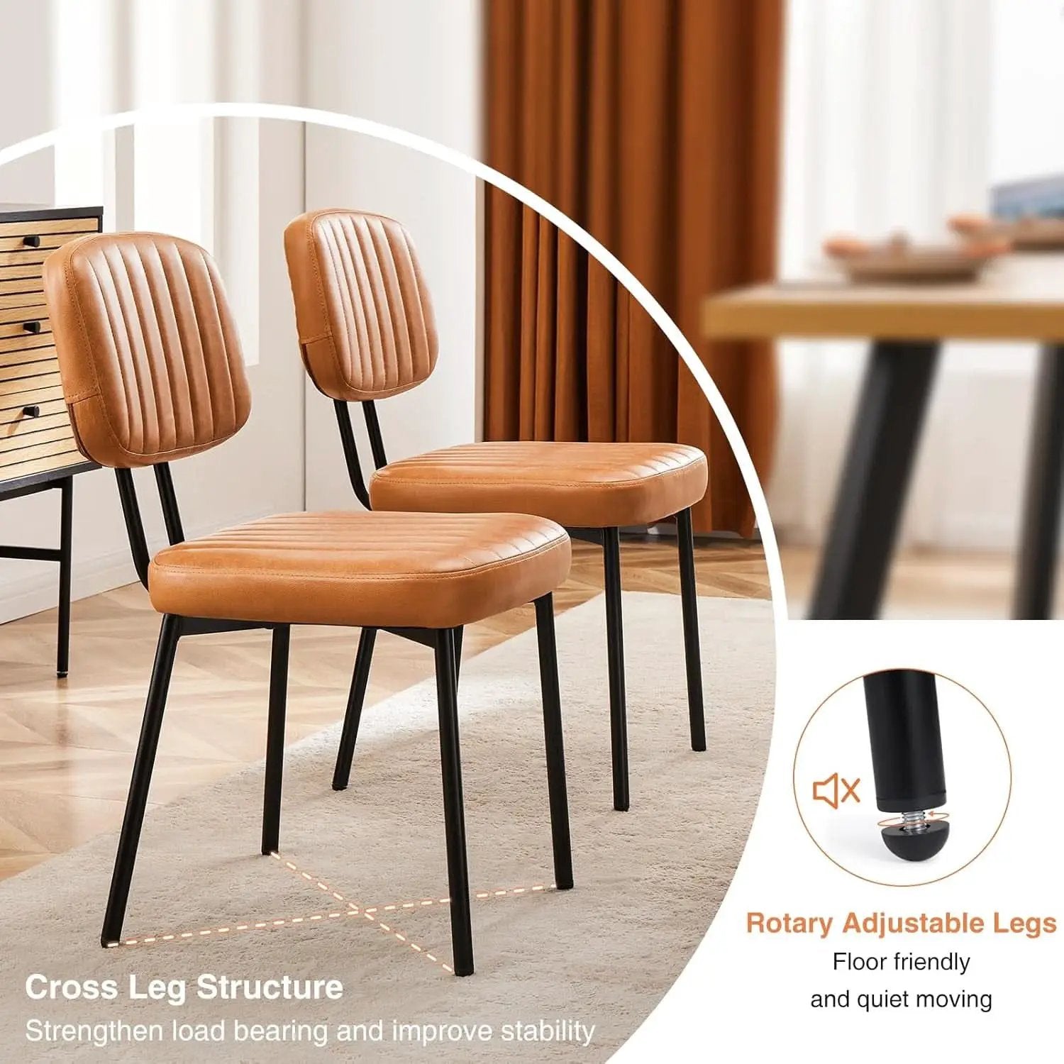 Mid Century Dining Chairs 6 Upholstered Brown Faux Leather from PriceLows™