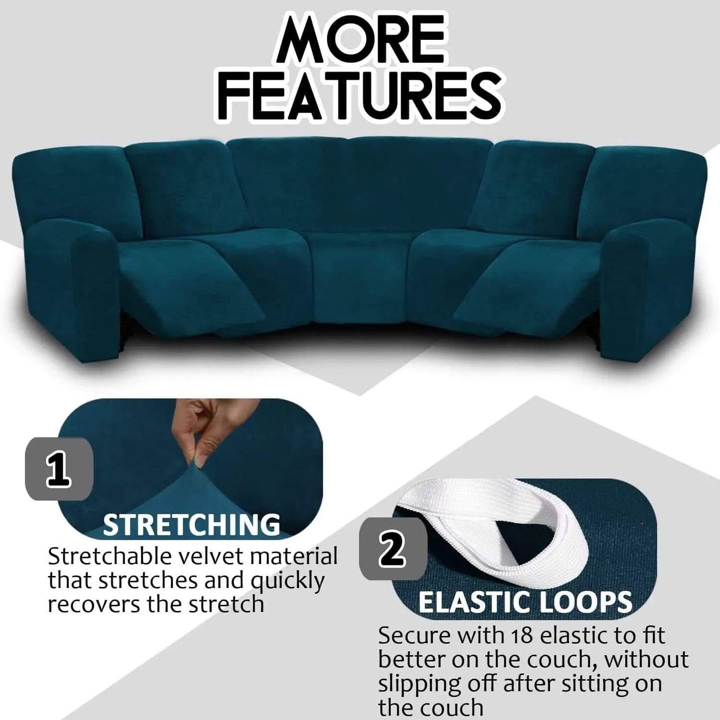Velvet Seven Piece Sectional Recliner Sofa Cover Deep Teal from PriceLows™