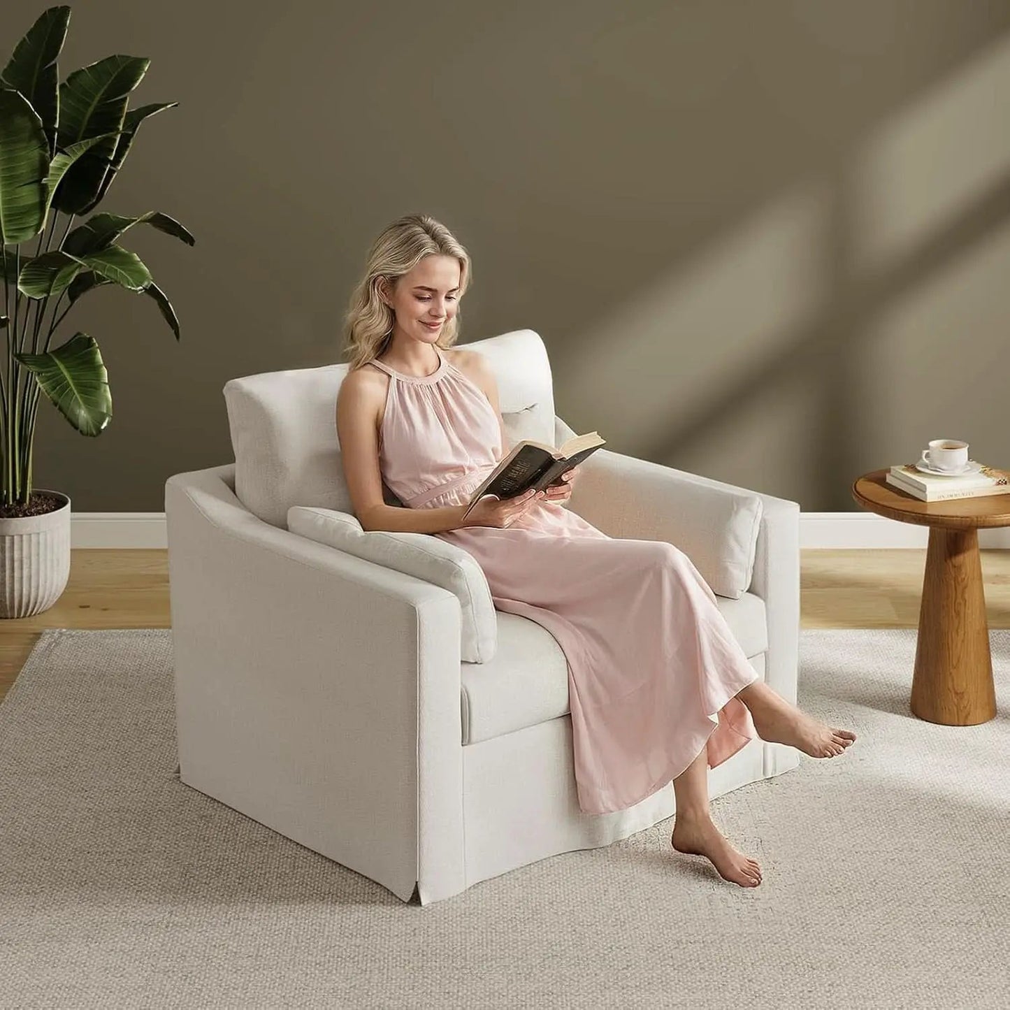 Beige Chenille Slipcovered 42 Inches Wide Armchair from PriceLows™