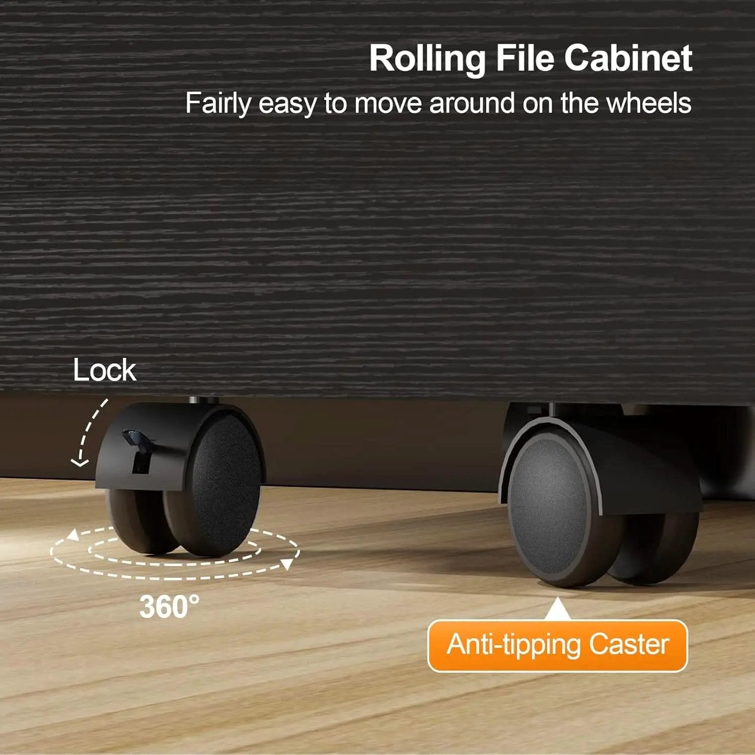 2 Drawer Rolling File Cabinet With Lock For Letter Size Folders Under Desk Black from PriceLows™