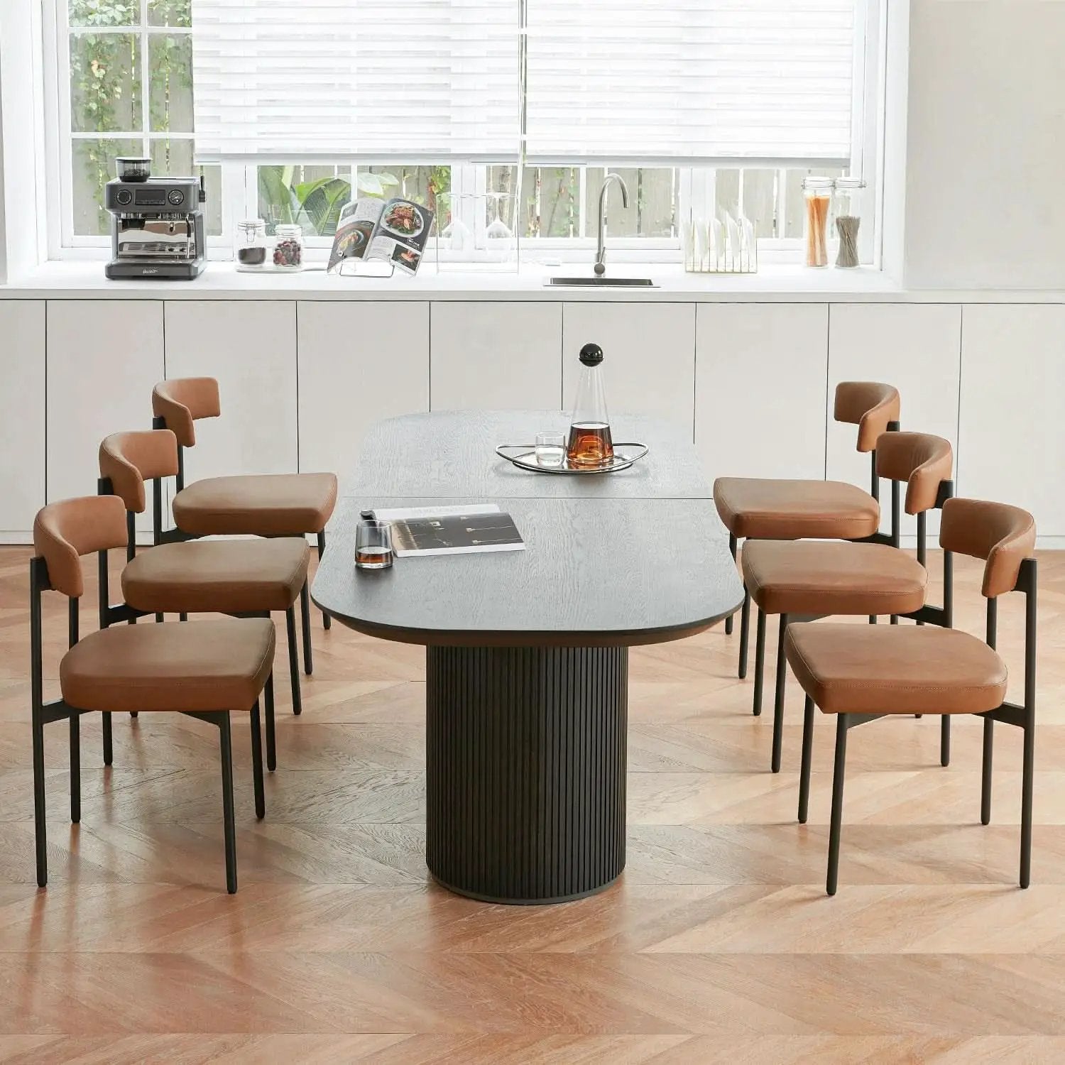 Brown Faux Leather Armless Upholstered Dining Chairs from PriceLows™