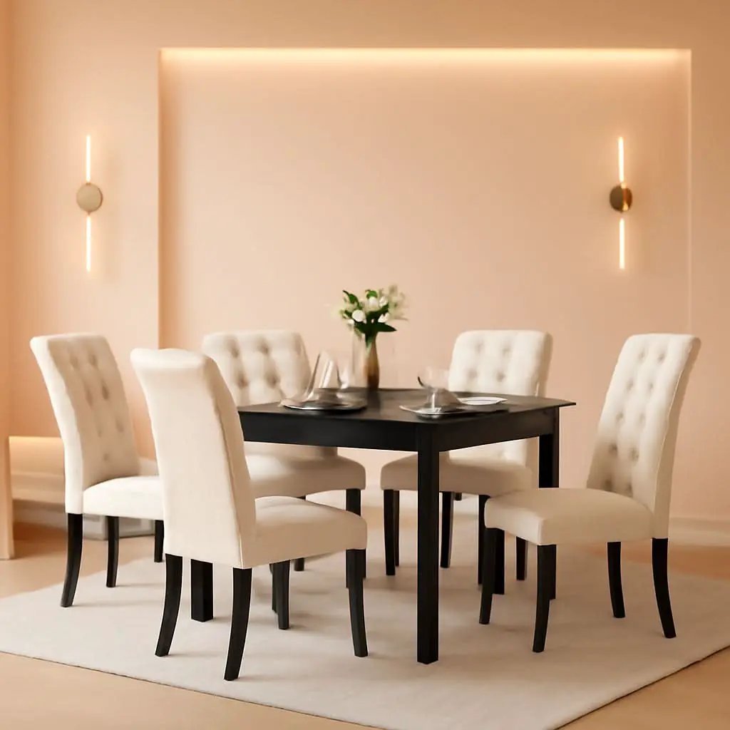 Rectangular Dining Table Set For Six Black Beige Two Tone from PriceLows™