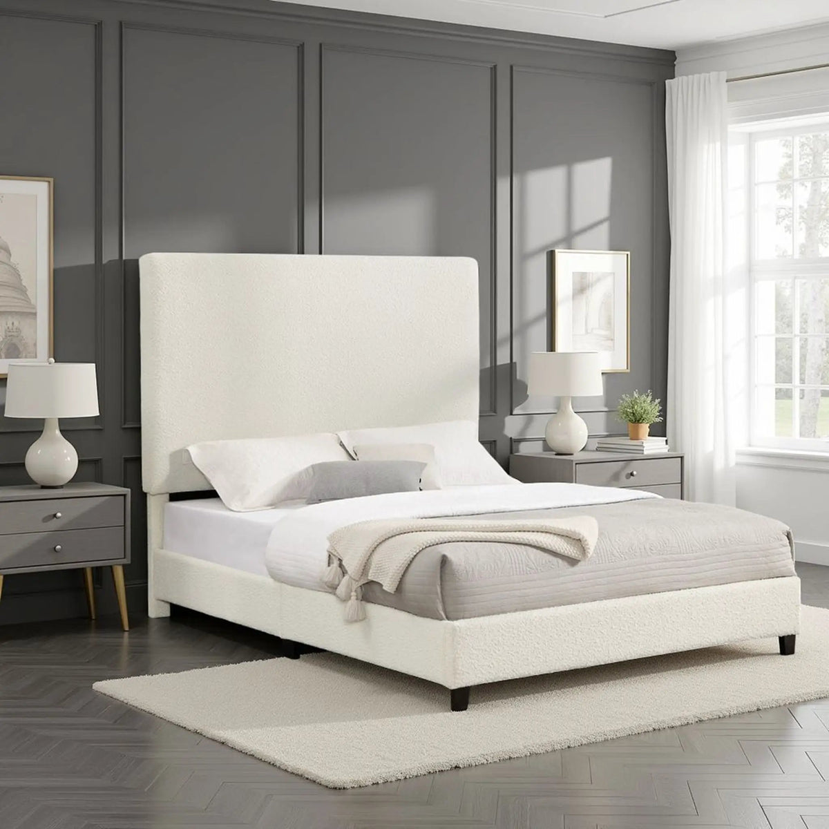 Upholstered Headboard Platform Bed | Laminated Veneer Lumber | CNC-Cut Plywood Frame | CertiPUR-US Foam