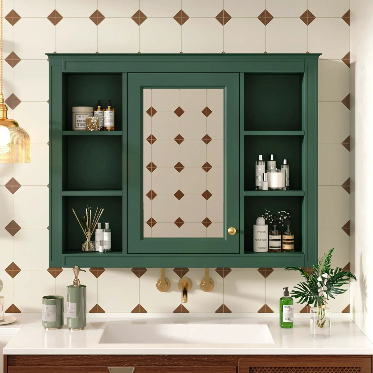 Wall Mounted Medicine Cabinet | Adjustable Interior | 6 Open Shelves