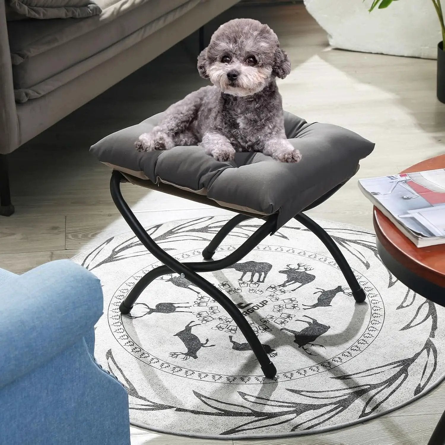 15 Inch Foldable Foot Stool Ottoman Charcoal Gray Washable from PriceLows™