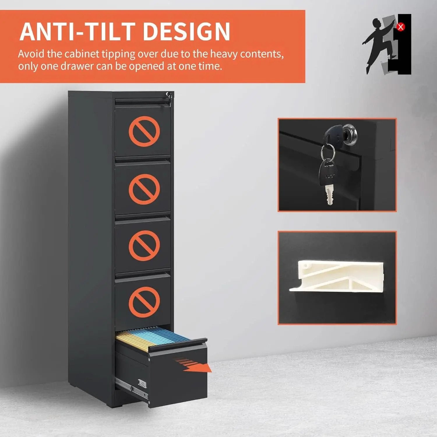 Metal 5 Drawer Vertical File Cabinet With Lock For A4 Letter Legal from PriceLows™