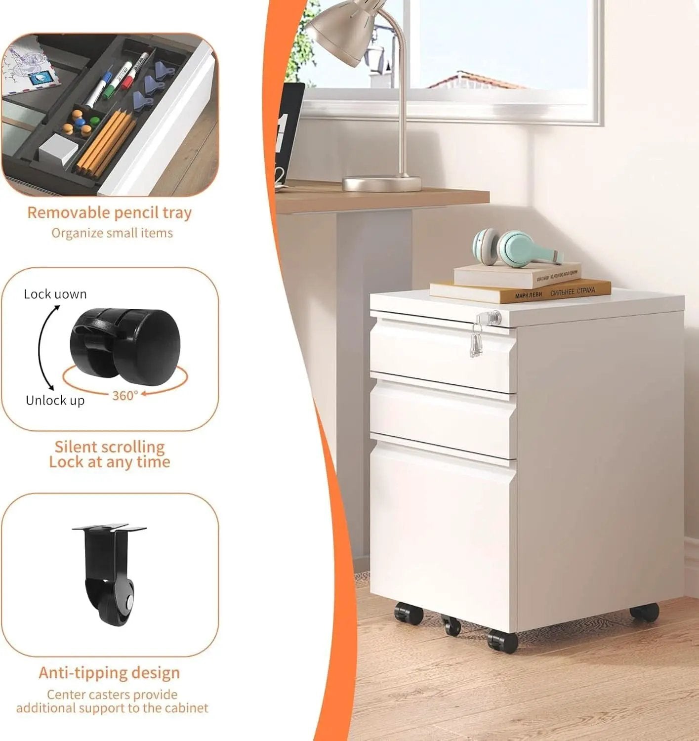 Three Drawer Locking File Cabinet Matte White For Home Office Under Desk Fully Assembled A4 Letter Legal from PriceLows™