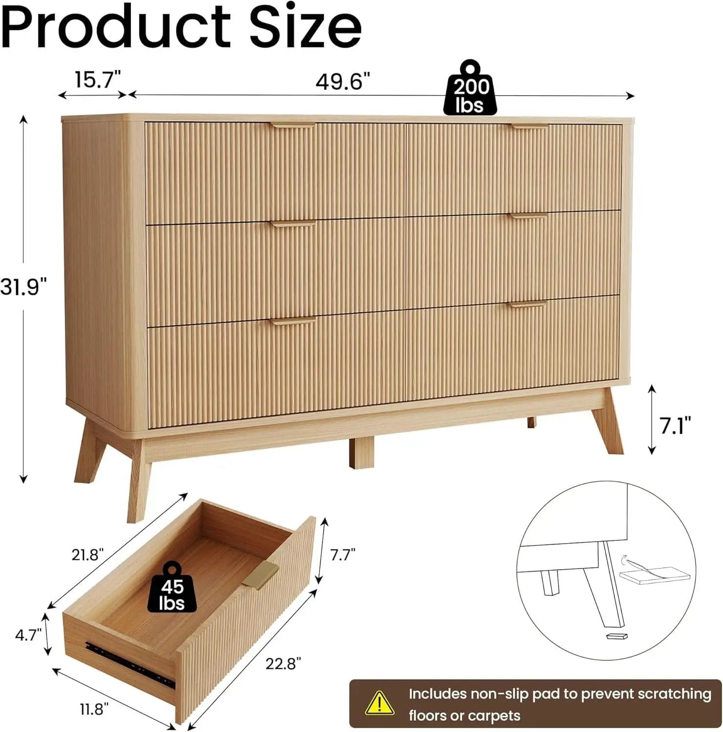 Fluted 49Inch Serpentine Dresser Oak Finish Contemporary from PriceLows™