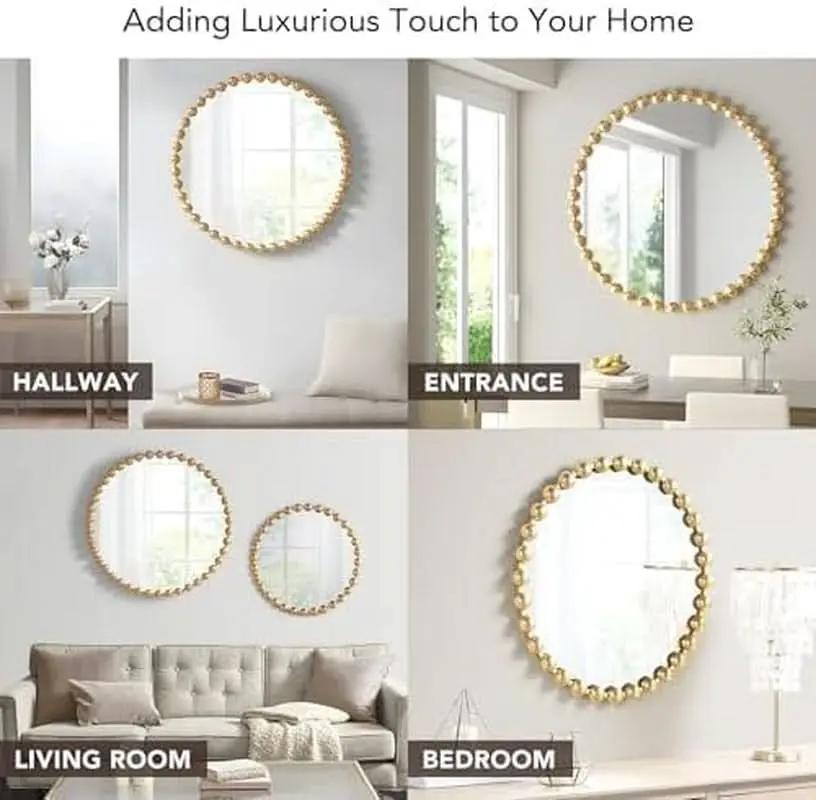 Round Wall Mirror With Gold Metal Frame 27 Inch Entryway from PriceLows™