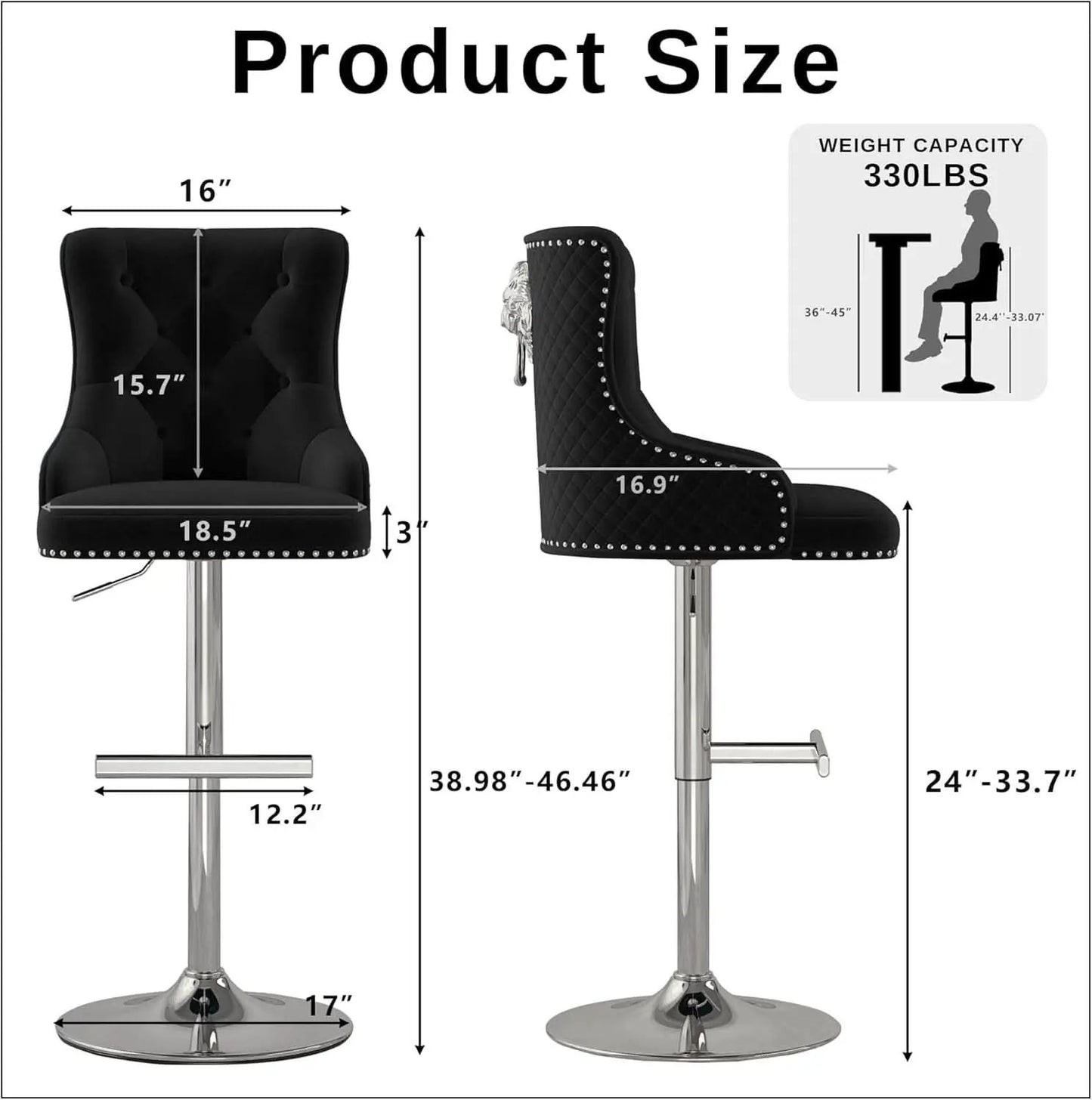 Elegant Velvet Bar Stool Set With Swivel Chrome Base
