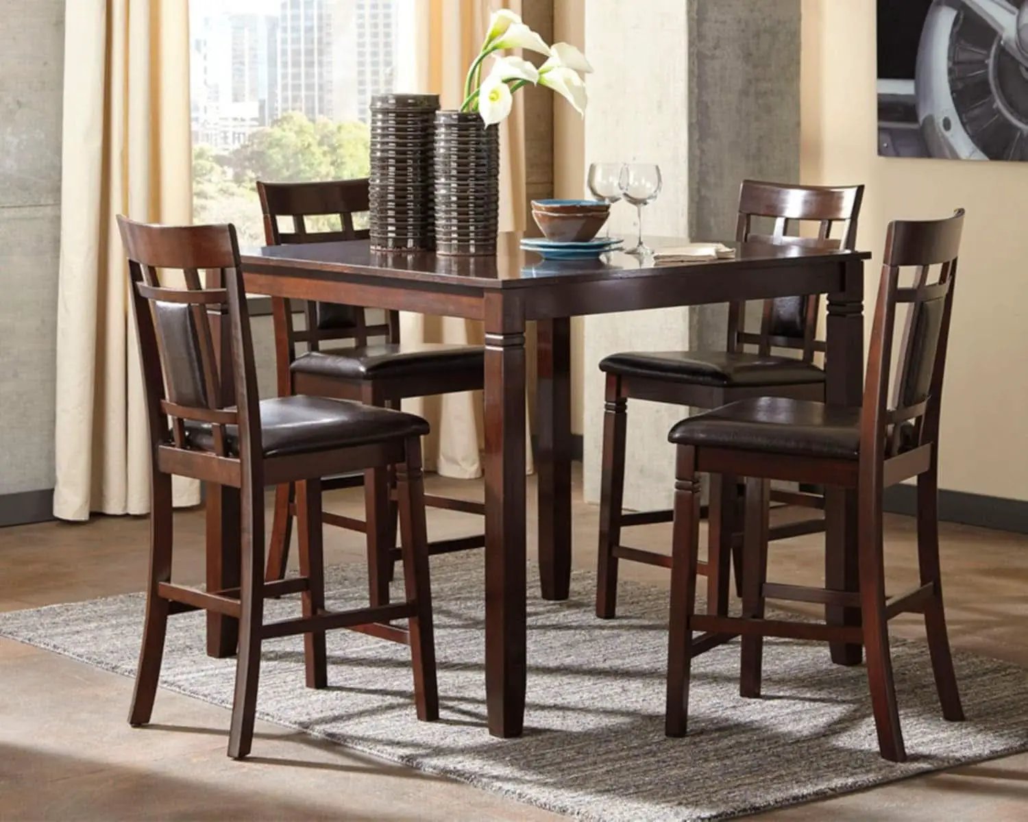Counter Height Dining Set Brown With Table And 4 Barstools from PriceLows™