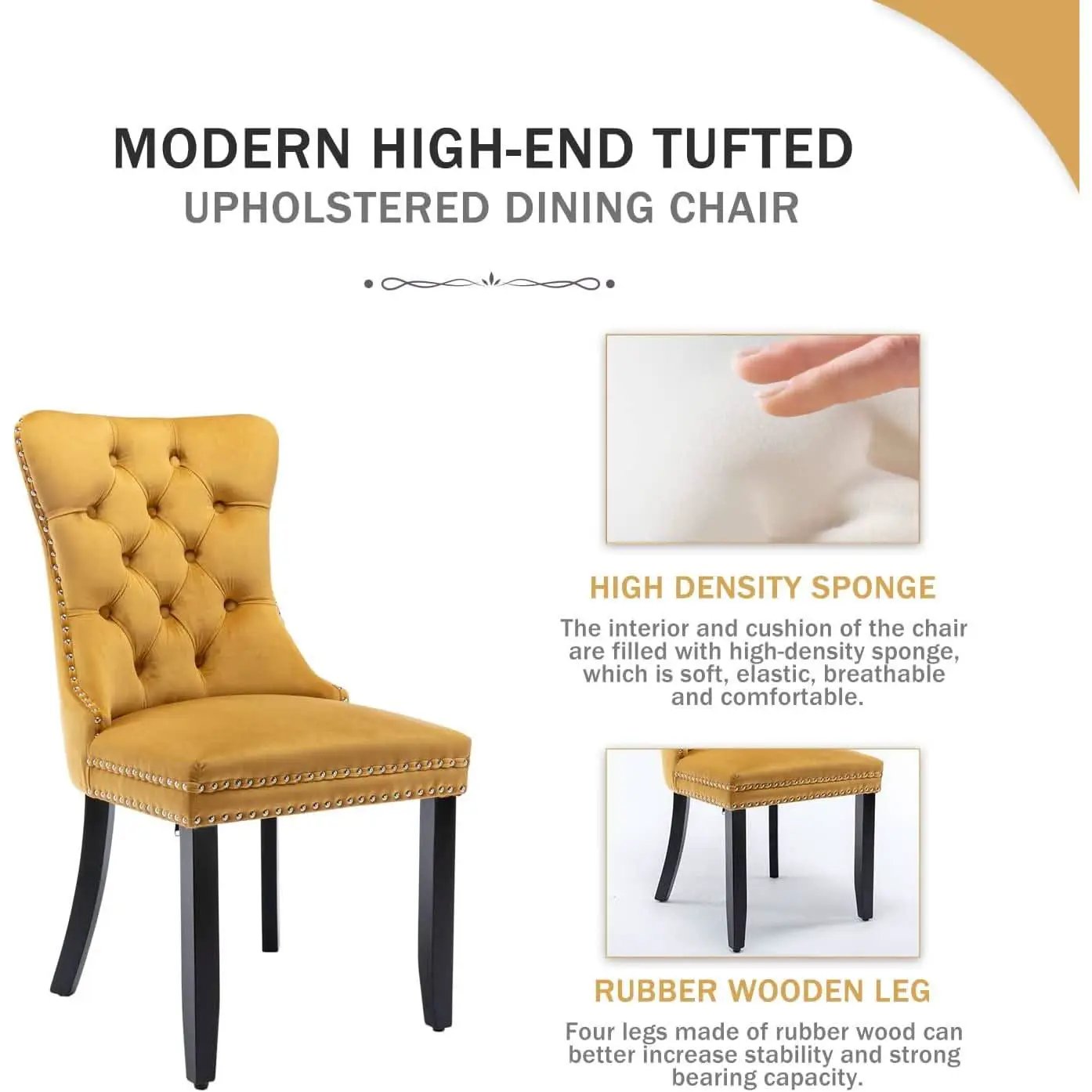 Gold Velvet Tufted Dining Chairs With Ring Pull Trim from PriceLows™