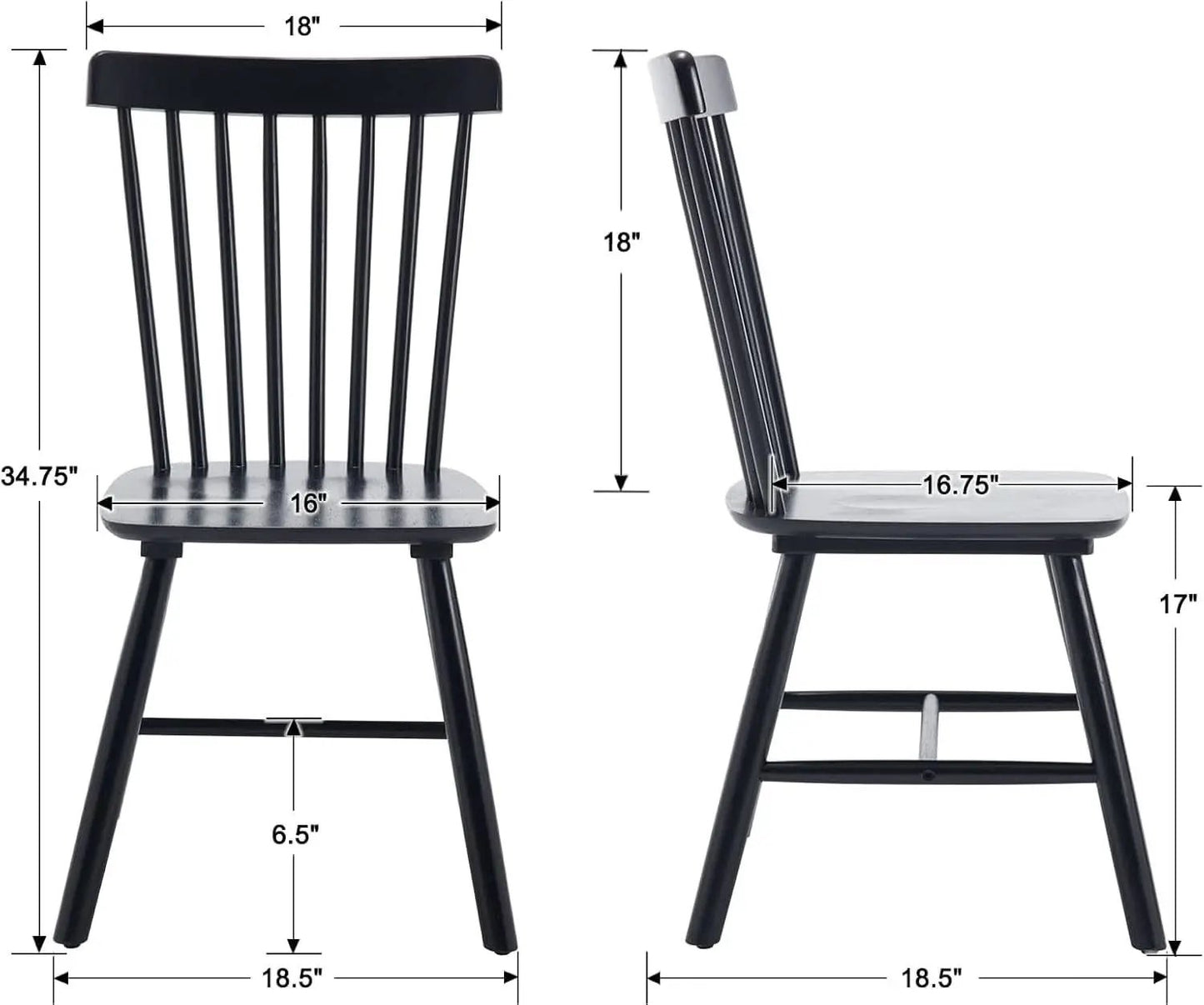Windsor Spindle Back Dining Chair Armless Black Wood from PriceLows™